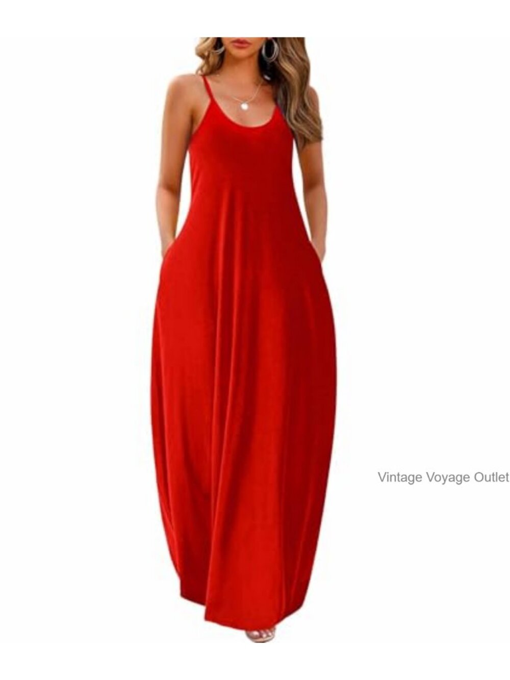 Maxi Dress with Pockets Adjustable Strap Sleeveless Loose Fit Plus Size Office